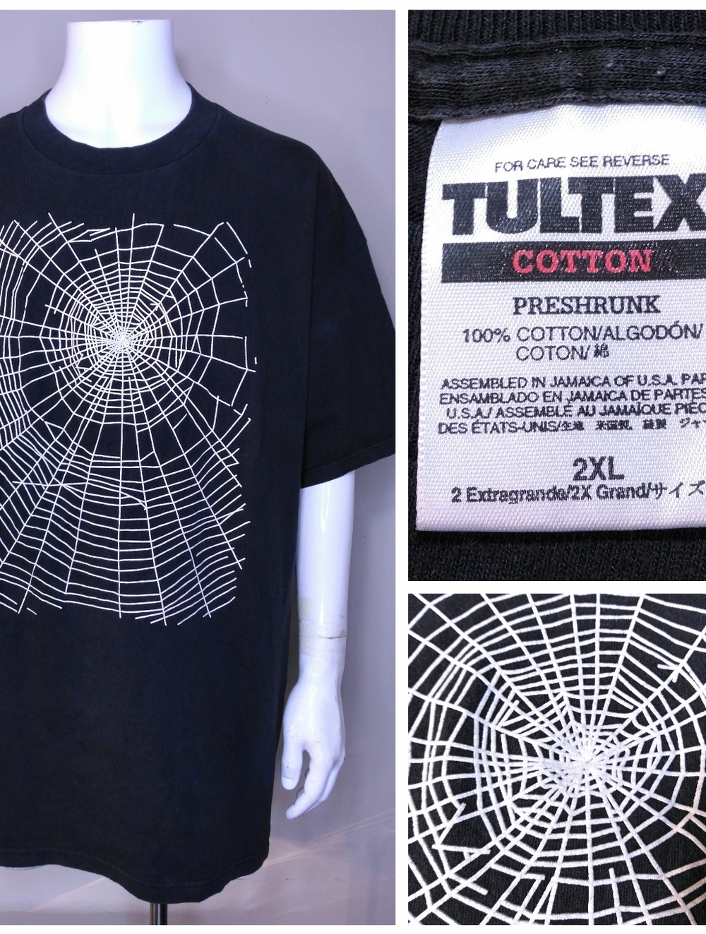 TULTEX Vintage T Shirt 2XL Spider Web Vtg 90s GRAPHIC TEE XXL SS Goth RARE